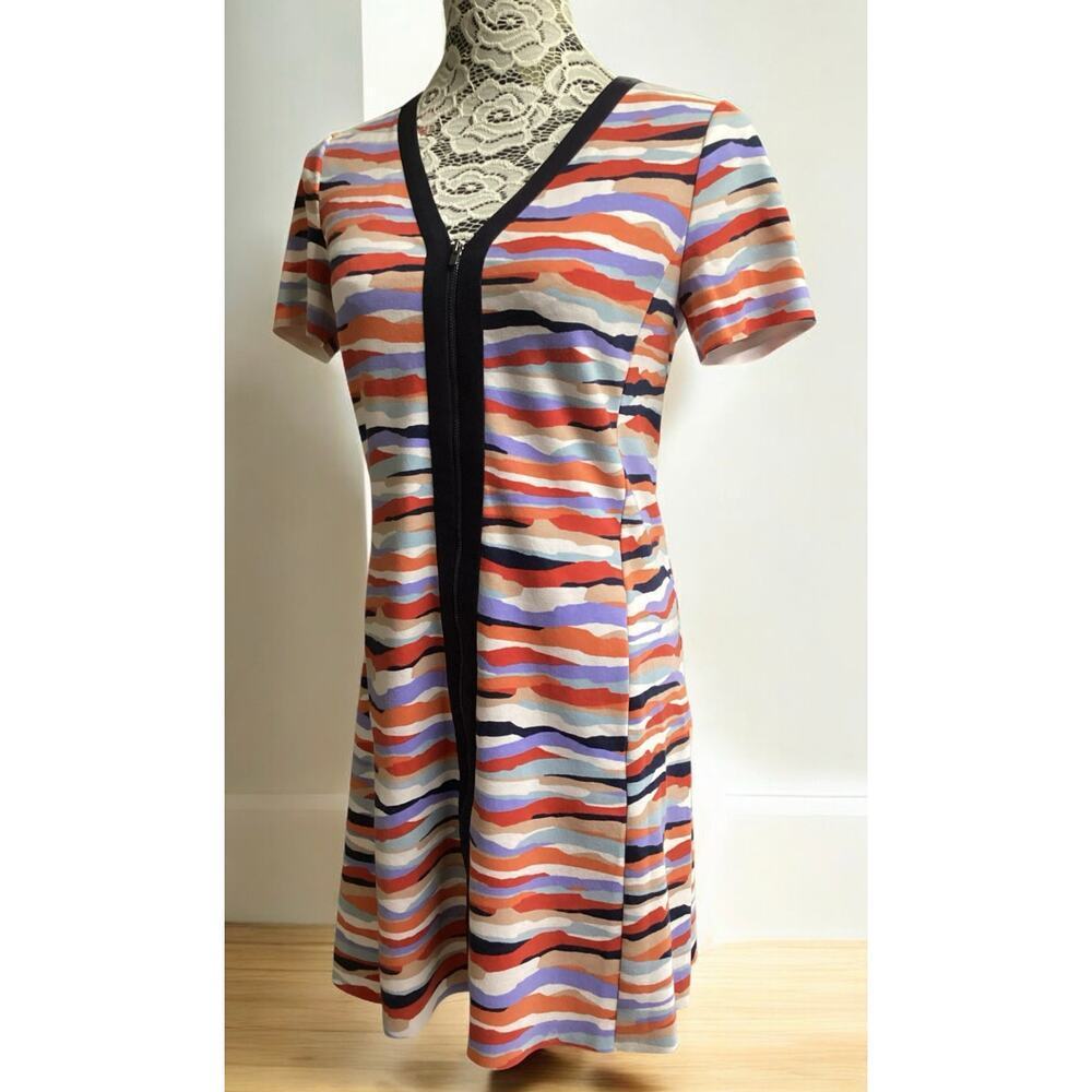 Tory Burch Vienna Sunset Inspired Camo Soft Stretch Jersey Front Zipper‎ dress S
